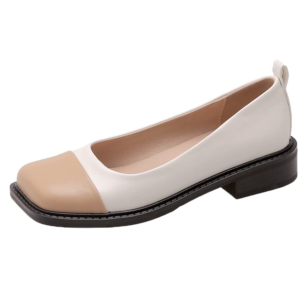 Vintage Women's Two-Tone Leather Slip-On Loafers - Square Toe Low Heel Oxford Dress Shoes for Girls | Perfect for Office, Casual Wear & Special Occasions