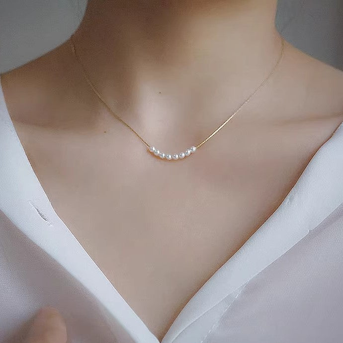 Elegant Tiny Freshwater Pearl Choker Necklace for Women | 16