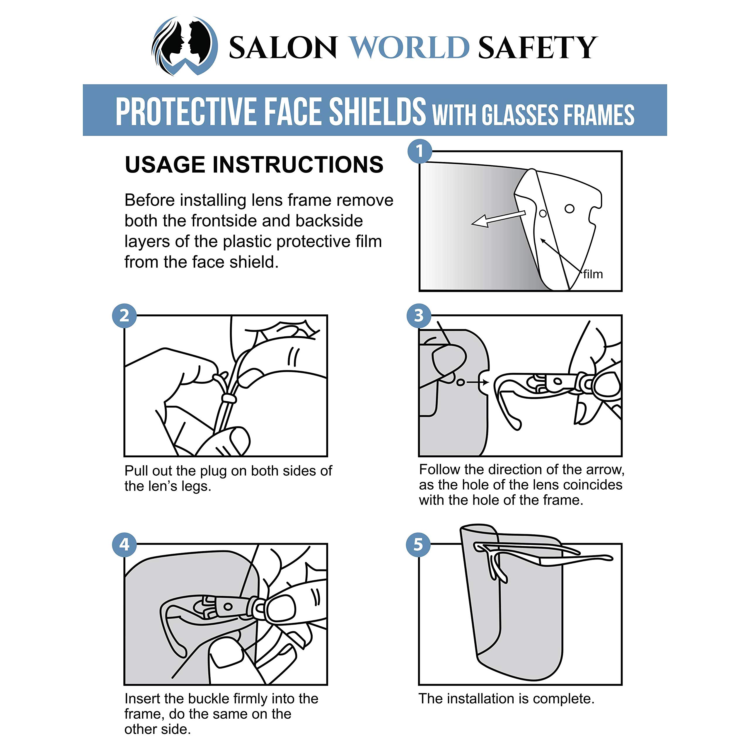 TCP Global Salon World Safety Face Shields with Clear Glasses Frames (500-Pack) - Ultra Clear Full Face Protection for Eyes, Nose & Mouth - Anti-Fog PET Plastic Shields - Ideal for Salons, Healthcare & Industrial Use