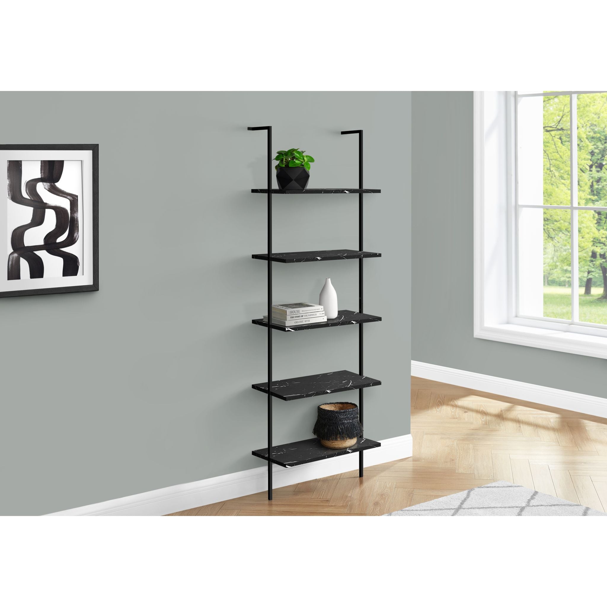 Modern Grey and Black Bookshelf - Sturdy Wooden Bookcase for Home, Office, or Library - Perfect for Organizing Books, Decor, and Storage Needs