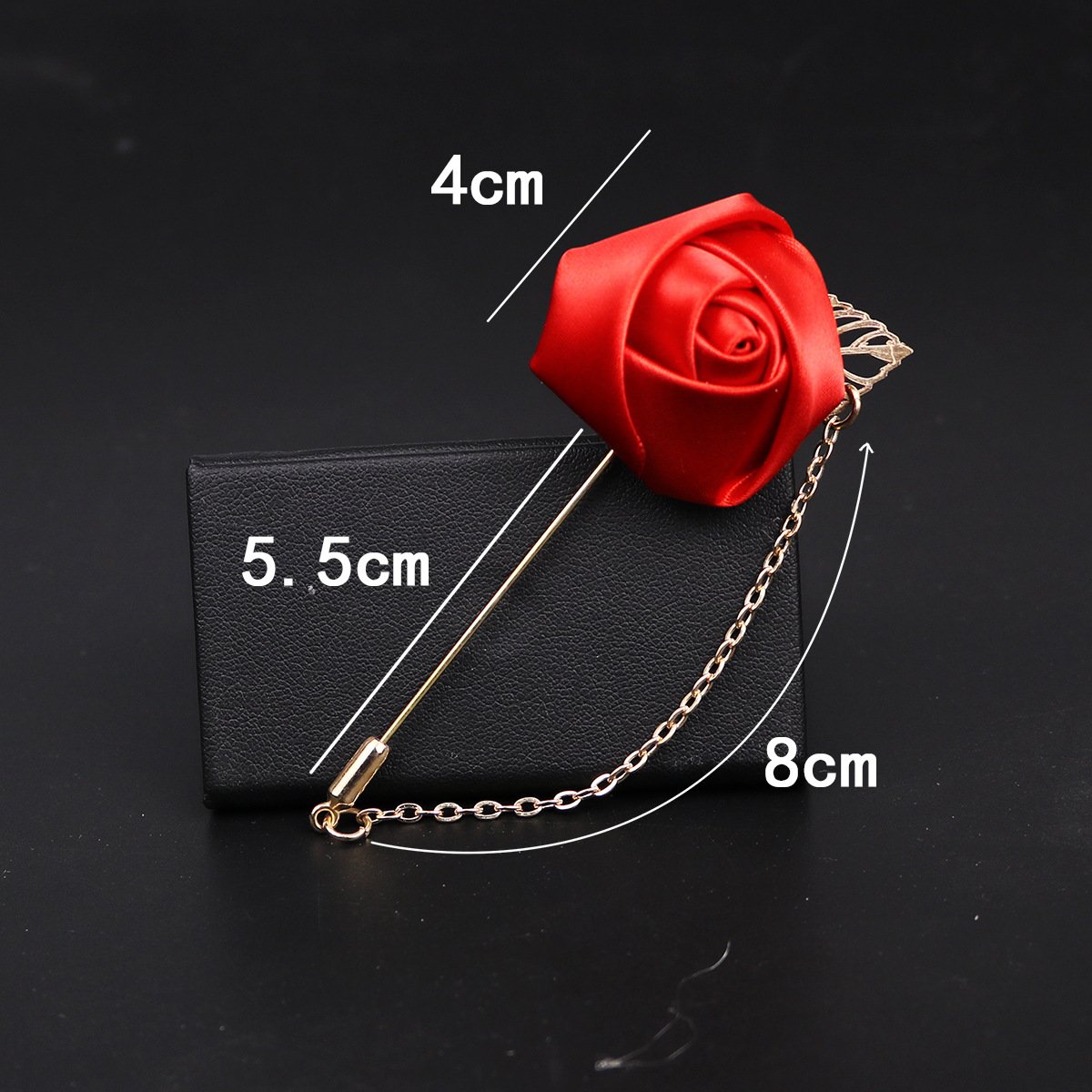 2PCS Handmade Rose Flower Lapel Pins for Men - Red & Blue Floral Chain Brooch, Boutonniere Pins for Suits, Wedding, Prom & Formal Events - Perfect for Groomsmen, Bridal Party & Special Occasions