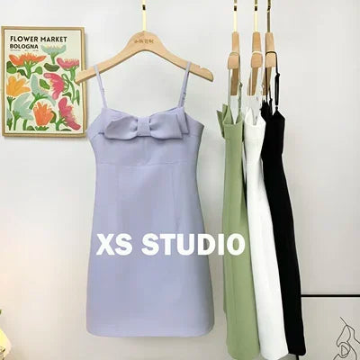 Sexy Bow Above Knee Suspender Dress for Women - Elegant Sleeveless A-Line High Waist Summer Dress | Perfect for Date Night, Cocktail Parties & Special Occasions