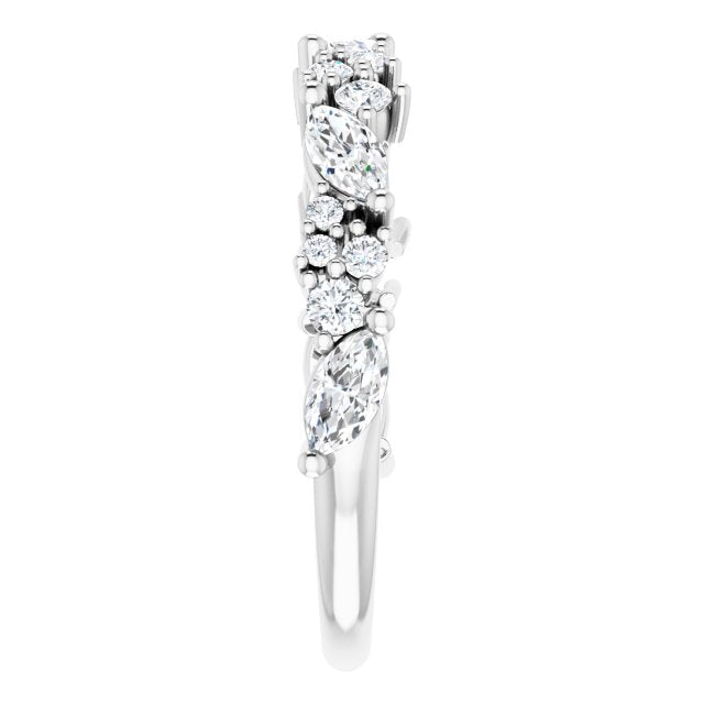 0.95 Carat Marquise and Round Diamond Wedding Band - Elegant Bridal Ring for Engagement, Anniversary & Special Occasions