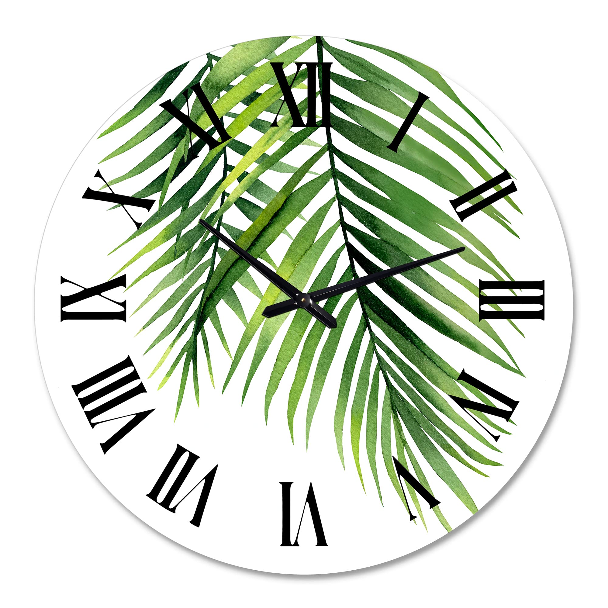 DesignQ Tropical Wall Clock with Detailed Palm Branches - Large Floral & Botanical Wall Clock for Kitchen, Living Room, Bedroom Decor | Perfect for Home, Office, and Tropical-Themed Spaces