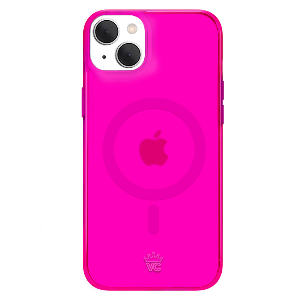 Neon Pink Clear iPhone Case - Shockproof & Scratch-Resistant Protective Cover for iPhone 13/14/15 - Trendy Transparent Design for Everyday Use & Fashion Statement