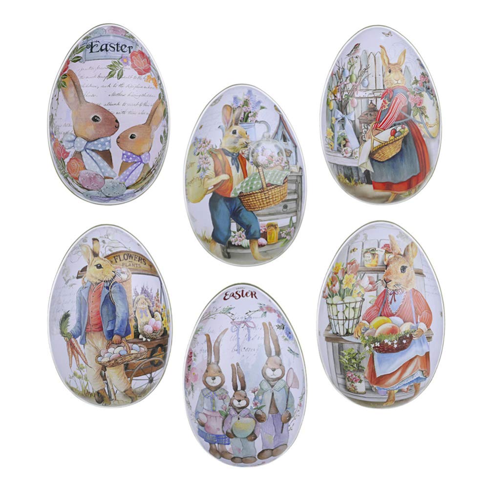 6-Piece Easter Egg Tin Box Set - Fillable Metal Candy Containers with Bunny Design - Easter Basket Stuffers for Kids - Perfect for Easter Egg Hunt Party Favors & Holiday Decorations