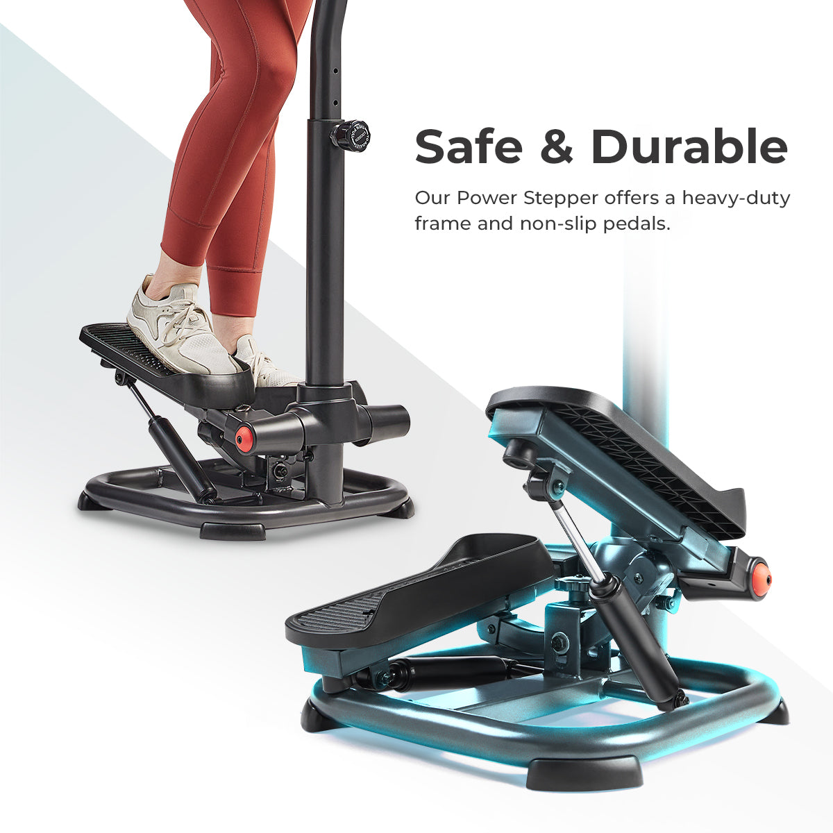 Smart Heavy Duty Power Stepper with Handlebar & Resistance Bands - Full Body Workout Equipment for Home Gym, Cardio & Strength Training