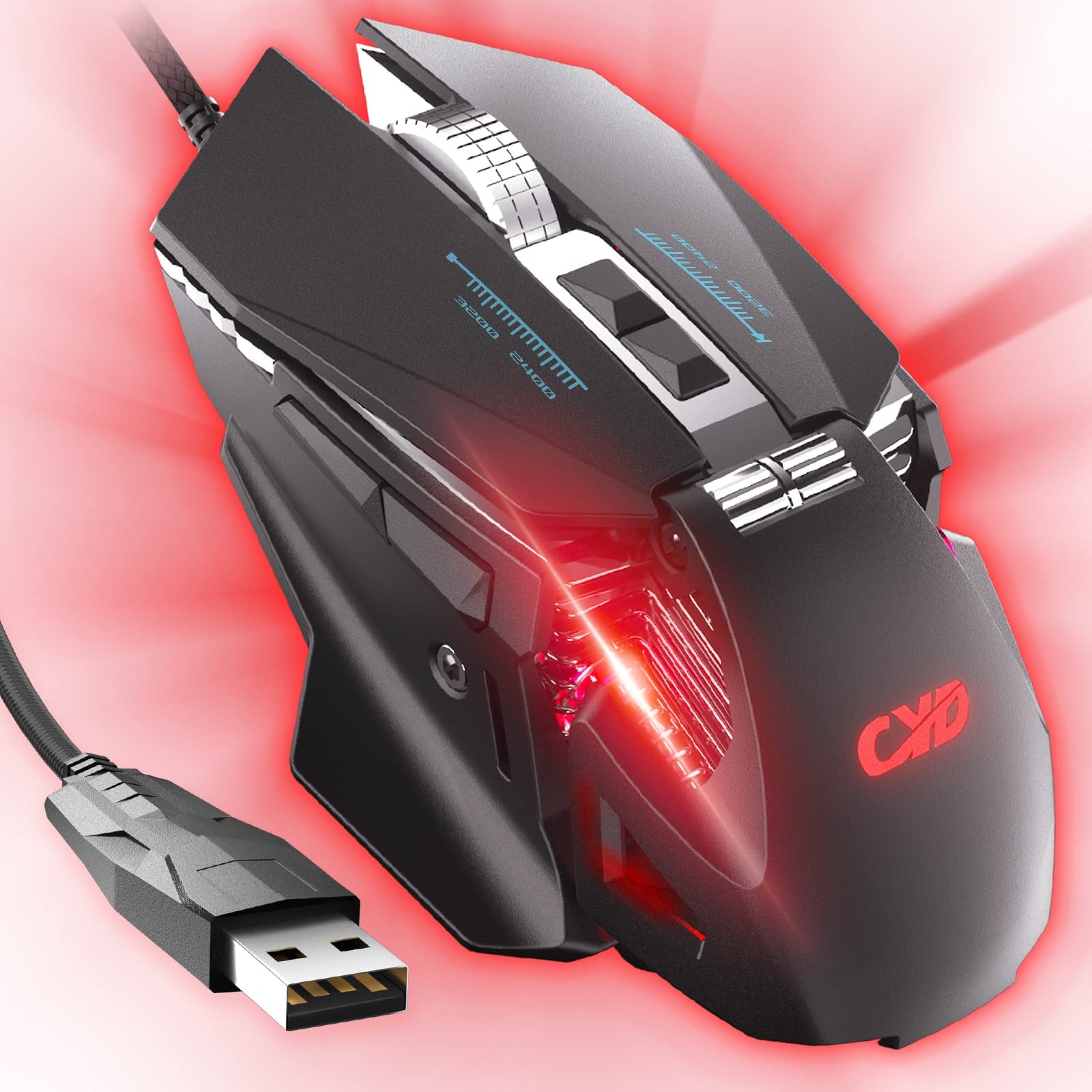 C300 RGB Wired Gaming Mouse - Ergonomic Design with Adjustable Weights, 12800 DPI & 7 Programmable Buttons - PC Gaming Mouse for Windows, Mac, Linux - Perfect for FPS, MOBA & MMO Gaming