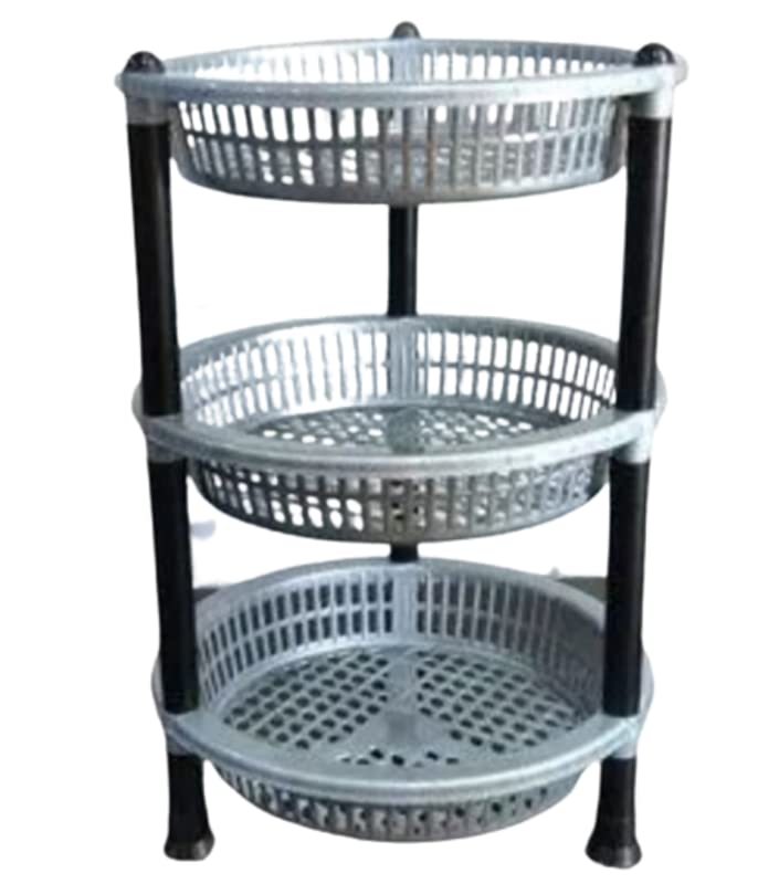 3-Tier Kitchen Storage Basket Organizer - Space Saving Shelf for Fruits, Vegetables, Onions & Potatoes - Multi-Purpose Home & Office Organization (Gray) | Perfect for Pantry, Countertop & Small Space Storage