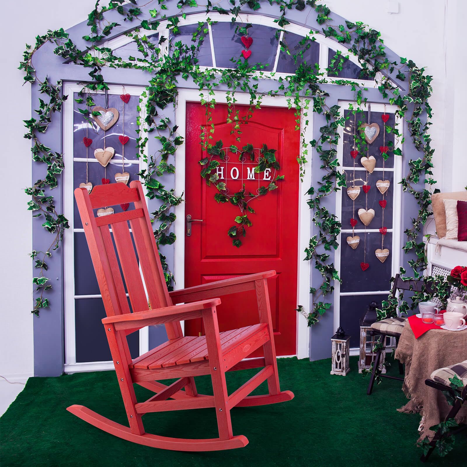 **hOmeHua All-Weather Rocking Chair – Indoor & Outdoor Patio, Deck, Porch Rocker – Fade-Resistant, Durable, Smooth Rocking – Comfortable & Easy to Assemble – Low Maintenance (Red) – Perfect for Relaxing in Garden, Balcony or Living Room**