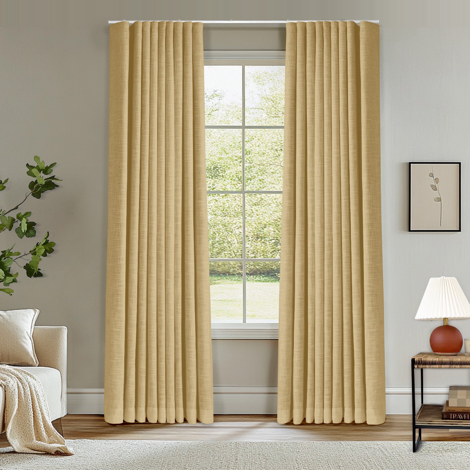 Custom Blackout Drapes - Ripple Fold Lille Linen Memory Trained Curtains with Ceiling Track | Thermal Insulated Window Treatments for Bedroom & Living Room | Pink Lemonade Color