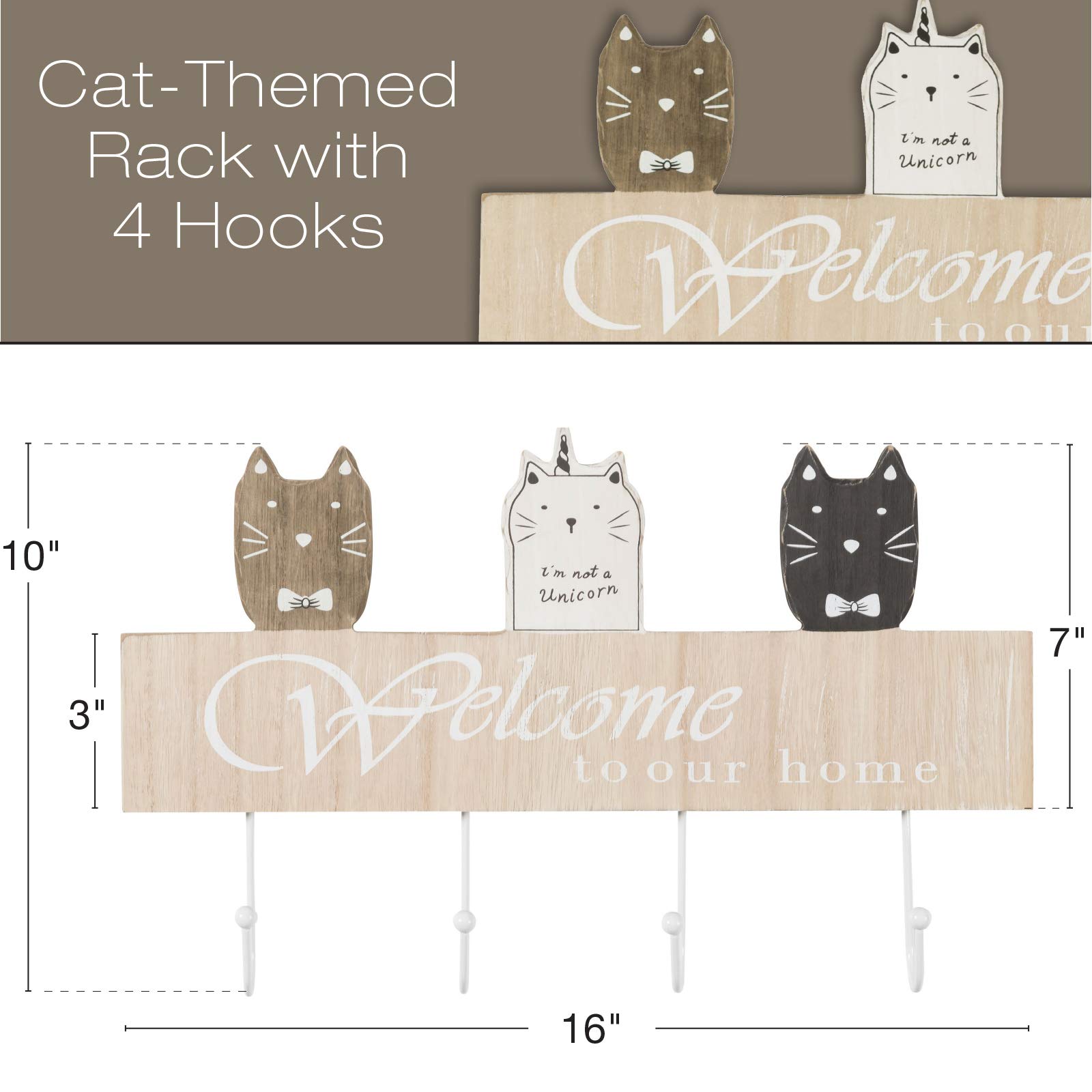 EXCELLO GLOBAL 16-inch Wall Mounted Cat Themed Coat Rack with 4 Hooks - Perfect for Entryway, Bedroom, or Pet Room Organization