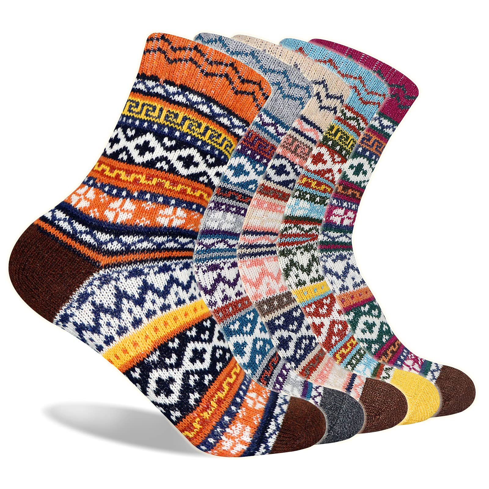 FUNDENCY 5 Pack Women's Thermal Wool Socks - Warm Winter Hiking Boot Socks for Women, Soft & Cozy Crew Socks for Cold Weather - Perfect for Outdoor Activities, Camping, and Daily Wear