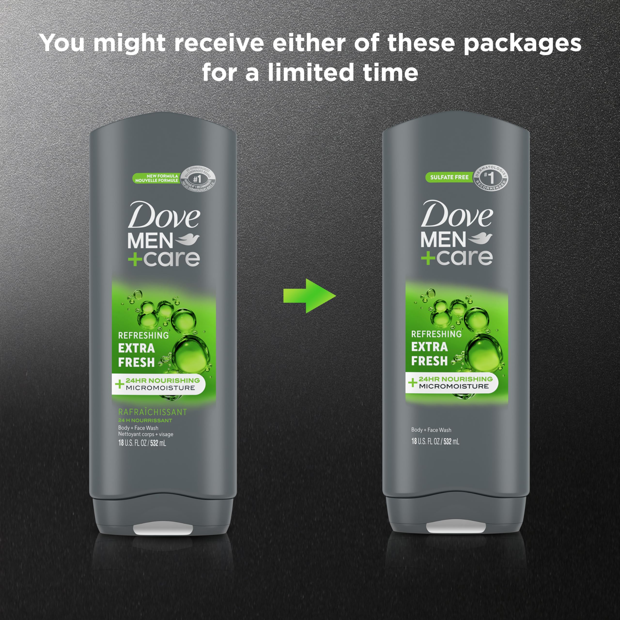Dove Men+Care Refreshing Extra Fresh Body and Face Wash for Men - 24-Hour Hydration with Micromoisture Technology - 18 oz - Perfect for Post-Workout, Gym & Daily Shower Routine