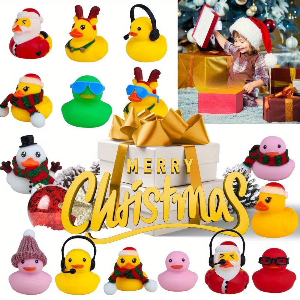 AIUAZA 24-Piece Christmas Blind Box Set - 2-Inch Mini Rubber Duck Toys for Tree Decor, Bathtub Fun, Baby Showers & Birthday Party Gifts | Cute Desktop Car Ornaments for Boys & Girls
