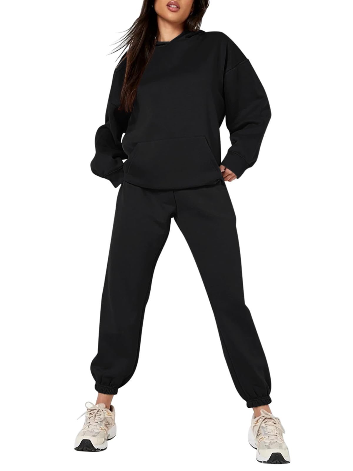 REORIA Women's Soft Cotton Lounge Wear Set - Warm Cozy Two Piece Outfit, Plus Size Hoodie & Jogger Tracksuit for Home, Travel & Casual Wear