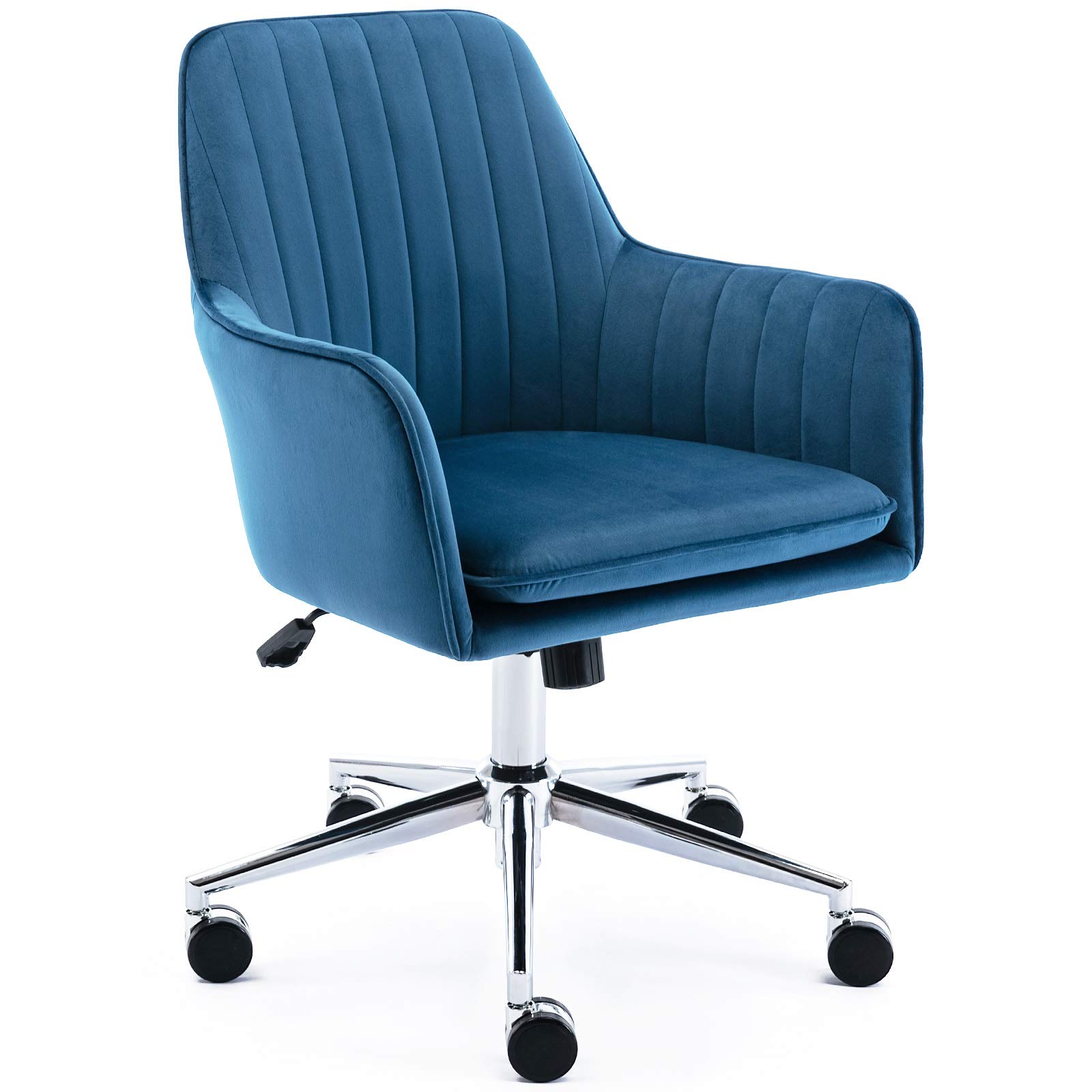 Jacky Home Velvet Office Desk Chair - Mid-Back Ergonomic Computer Chair with Adjustable Height, 360° Swivel & Wheels - Modern Upholstered Task Chair with Arms for Home Office, Study, Living Room & Bedroom (Blue) - Perfect for Remote Work, Gaming & Relaxation