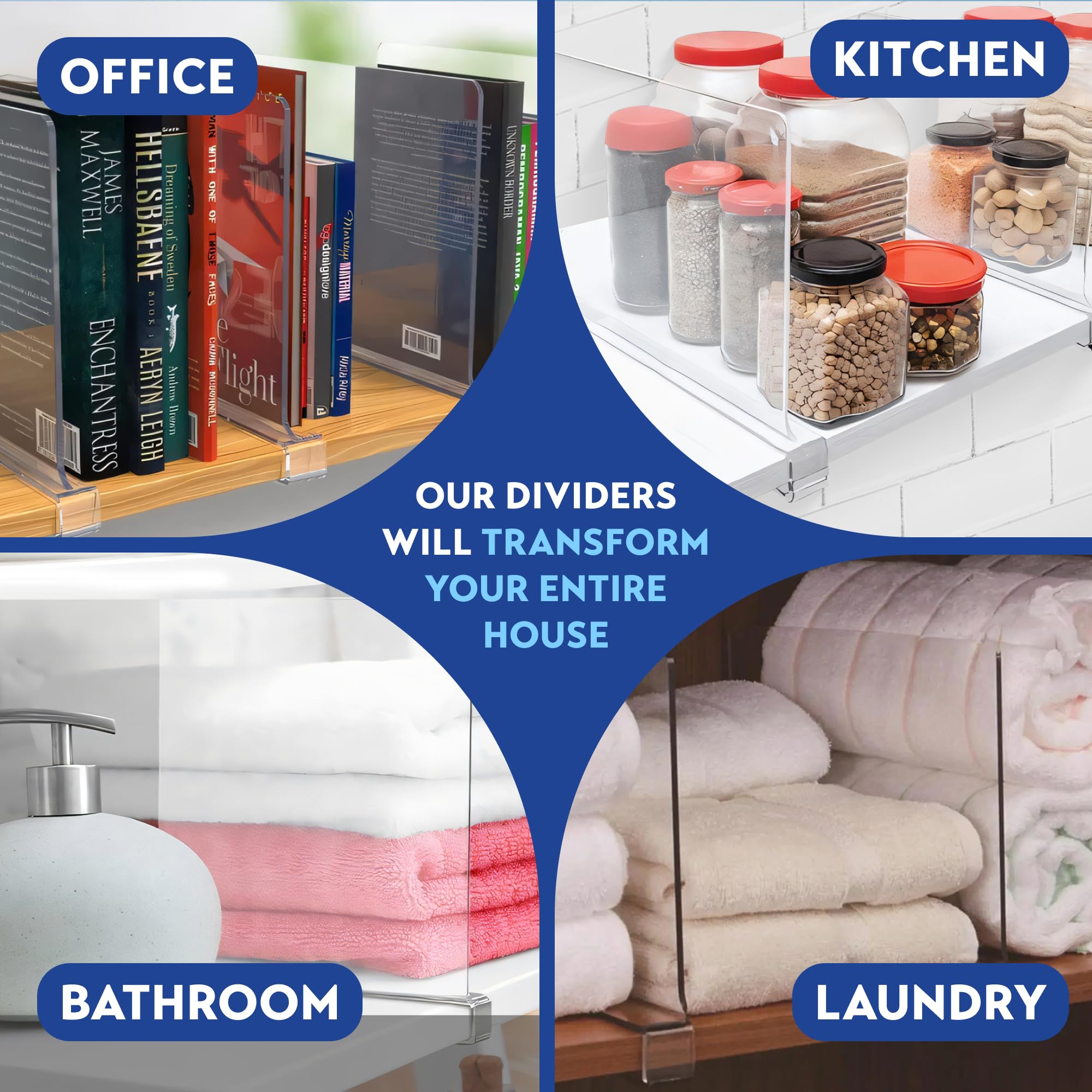 Clear Acrylic Shelf Dividers for Closets - 20-Pack Wooden & Linen Closet Organizers - Sturdy, Easy Install Shelf Dividers for Pantry, Bathroom & Bedroom Storage Organization