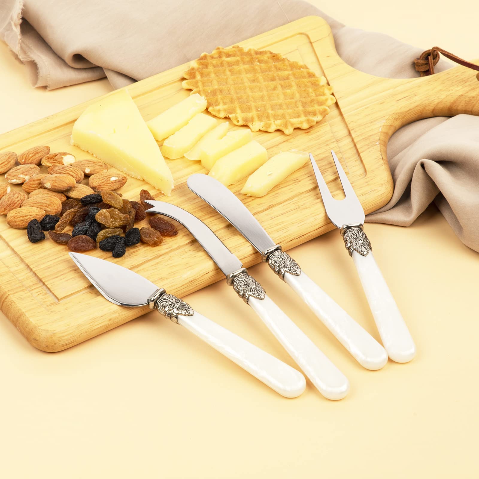 REVERIE Collection Stainless Steel Flatware Set & 4-Piece Cheese Tool Set - Elegant Dining & Entertaining Essentials for Dinner Parties, Weddings, and Cheese Platter Presentation