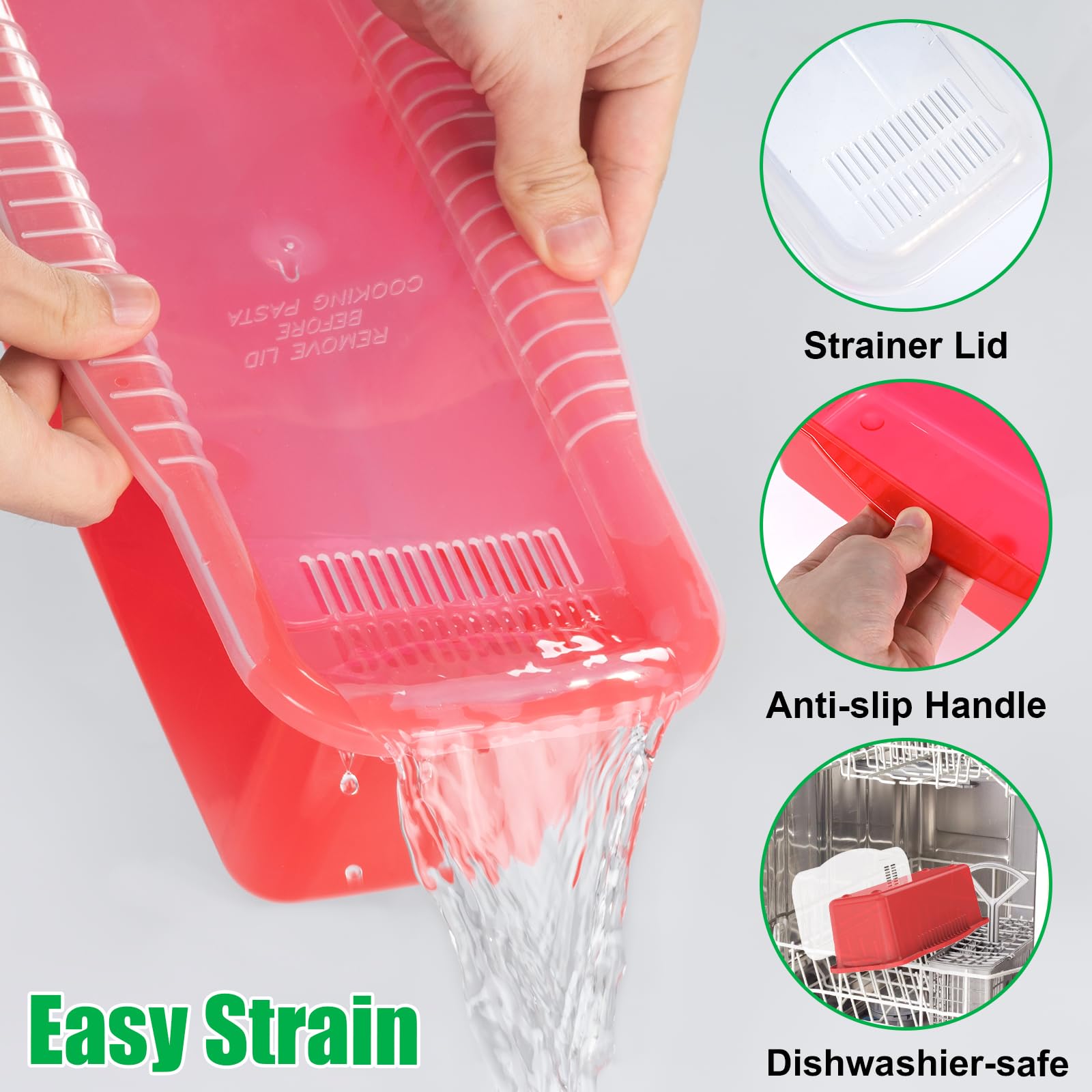 Potahouse® Microwave Pasta Cooker with Strainer Lid - Quick 10-15 Minute Spaghetti & Noodle Cooker - BPA-Free Microwave Steamer for Dorm, Kitchen & Office - Clear Red Design - Perfect for College Students & Busy Professionals