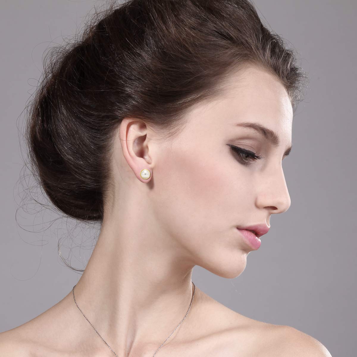 14K Yellow Gold 8MM White Button Cultured Freshwater Pearl Stud Earrings for Women - Elegant Jewelry Gift for Brides, Anniversaries & Special Occasions