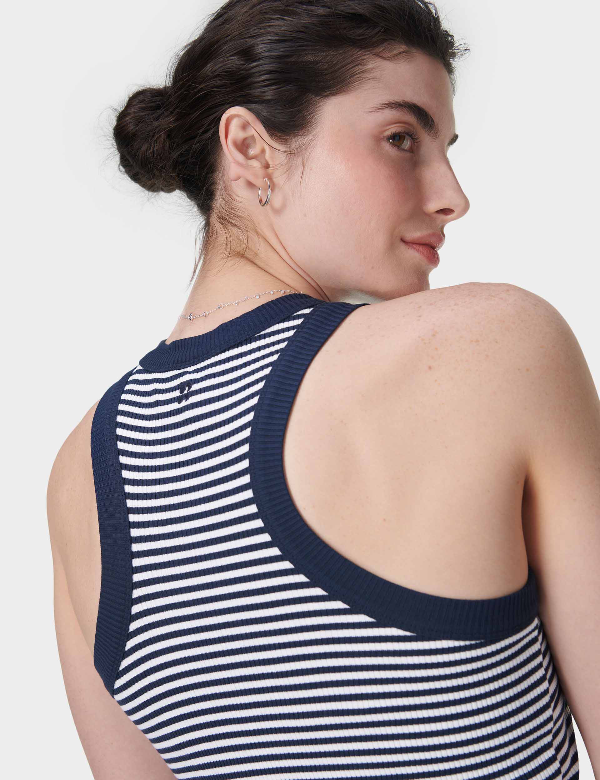 Harper Racer Vest for Women - Navy & White Striped Sleeveless Top - Perfect for Gym, Running, Yoga and Casual Wear