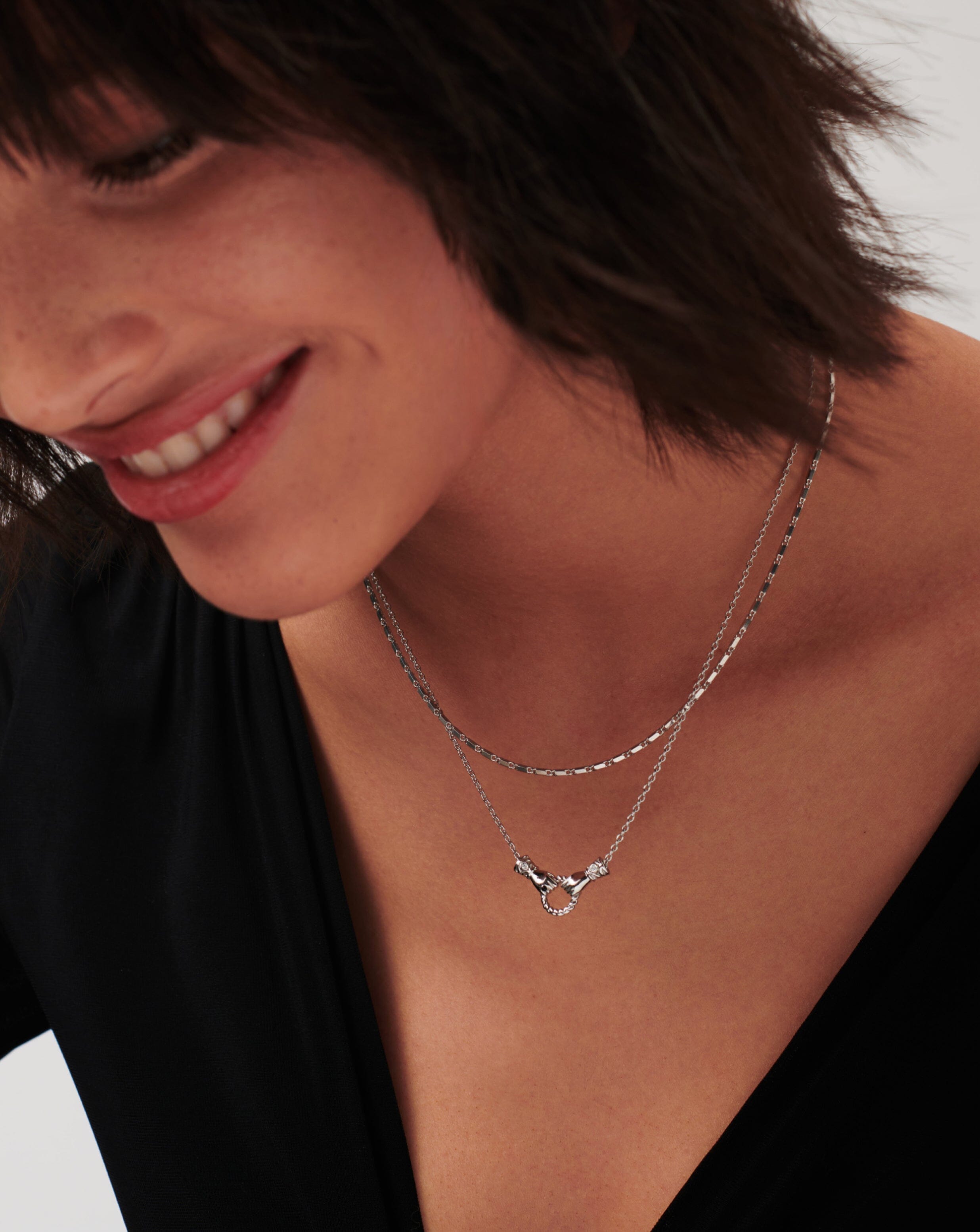Harris Reed In Good Hands Mini Pendant Slider Necklace - Silver Plated Cubic Zirconia & Black Onyx Jewelry for Women | Perfect for Date Night, Party & Everyday Wear