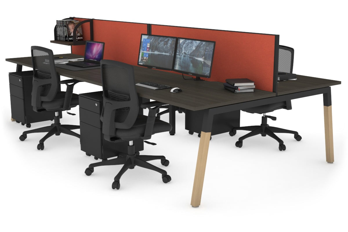 Quadro A Legs 4-Person Office Workstation with Wood Legs & Cross Beam - 1800L x 800W Dimensions with Cable Management Scallop - Perfect for Collaborative Workspaces & Modern Office Desks