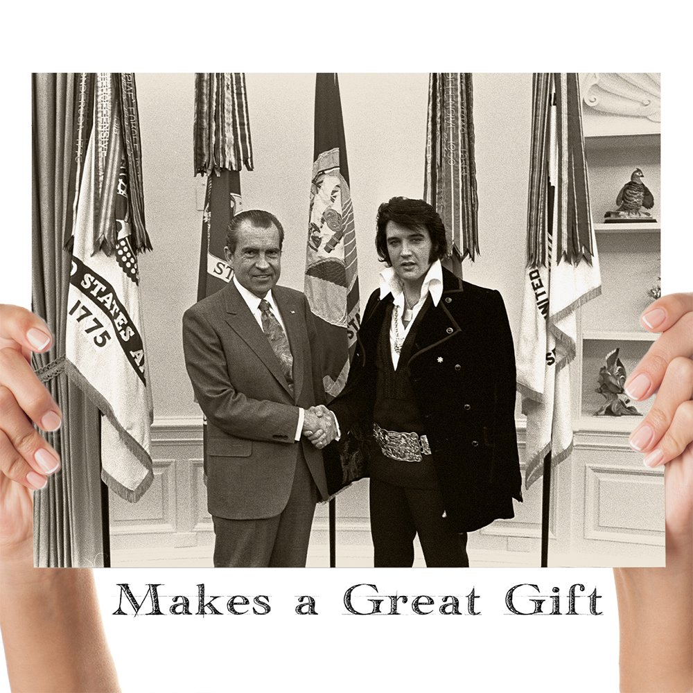 Lone Star Art Nixon Meets Elvis Presley - 11x14 Unframed Wall Art Print - Affordable Elvis Presley Memorabilia Gift Under $15 - Perfect for Home Decor, Office, or Elvis Fan Collection