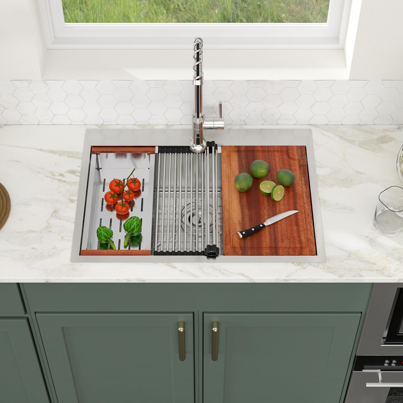 Logmey 28x22 Inch Stainless Steel Drop-In Kitchen Sink - 16 Gauge Single Bowl Topmount Sink with Ledge Workstation | Durable Overmount Sink for Food Prep, Dishwashing & Modern Kitchens (22x28x9 Inches)