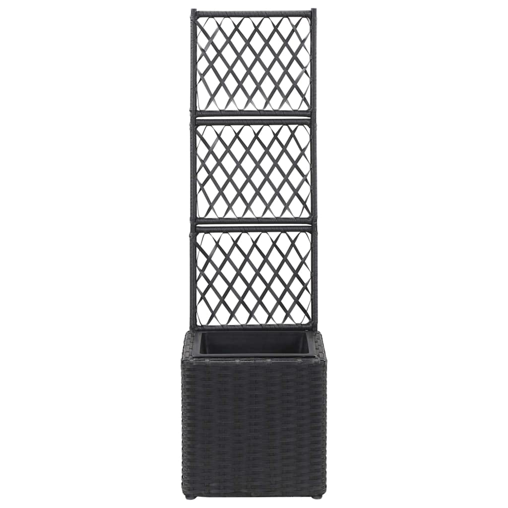 Poly Rattan Flower Pot with Trellis - 11.8x11.8x42.1 Inch Climbing Plant Planter for Indoor/Outdoor Gardens - Black Vertical Garden Planter for Vines, Roses & Climbing Plants