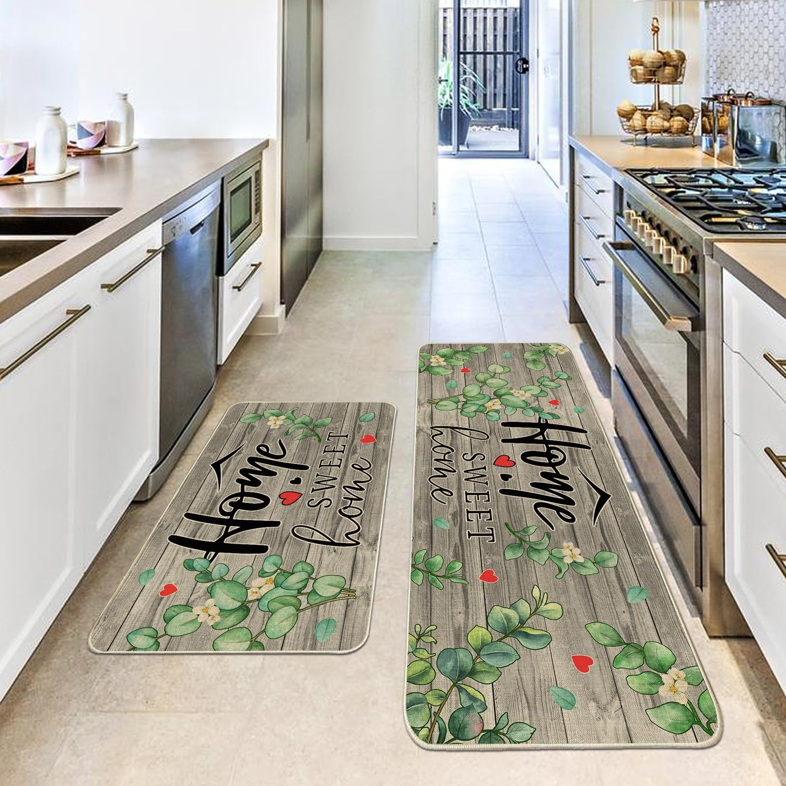 Non-Slip Farmhouse Kitchen Rugs Set of 2 - Eucalyptus Floor Mats for Home Decor 17