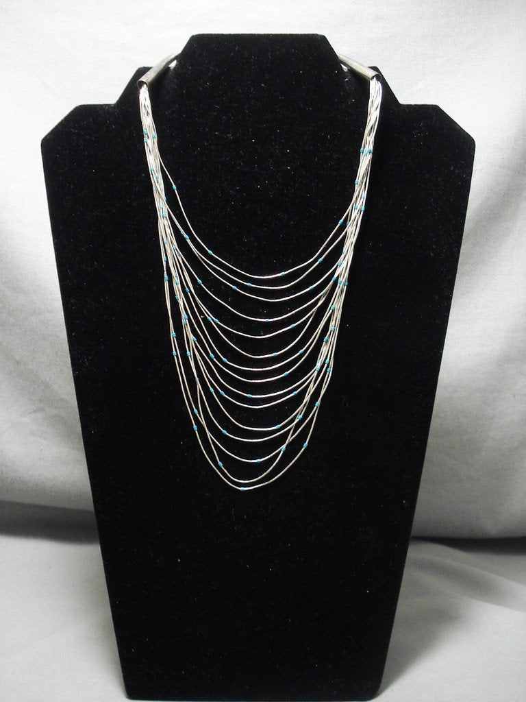 15-Tier Vintage Santo Domingo Navajo Turquoise Native American Jewelry Sterling Silver Heishi Beaded Necklace - Perfect for Boho Fashion, Festivals & Southwest Style Accessories