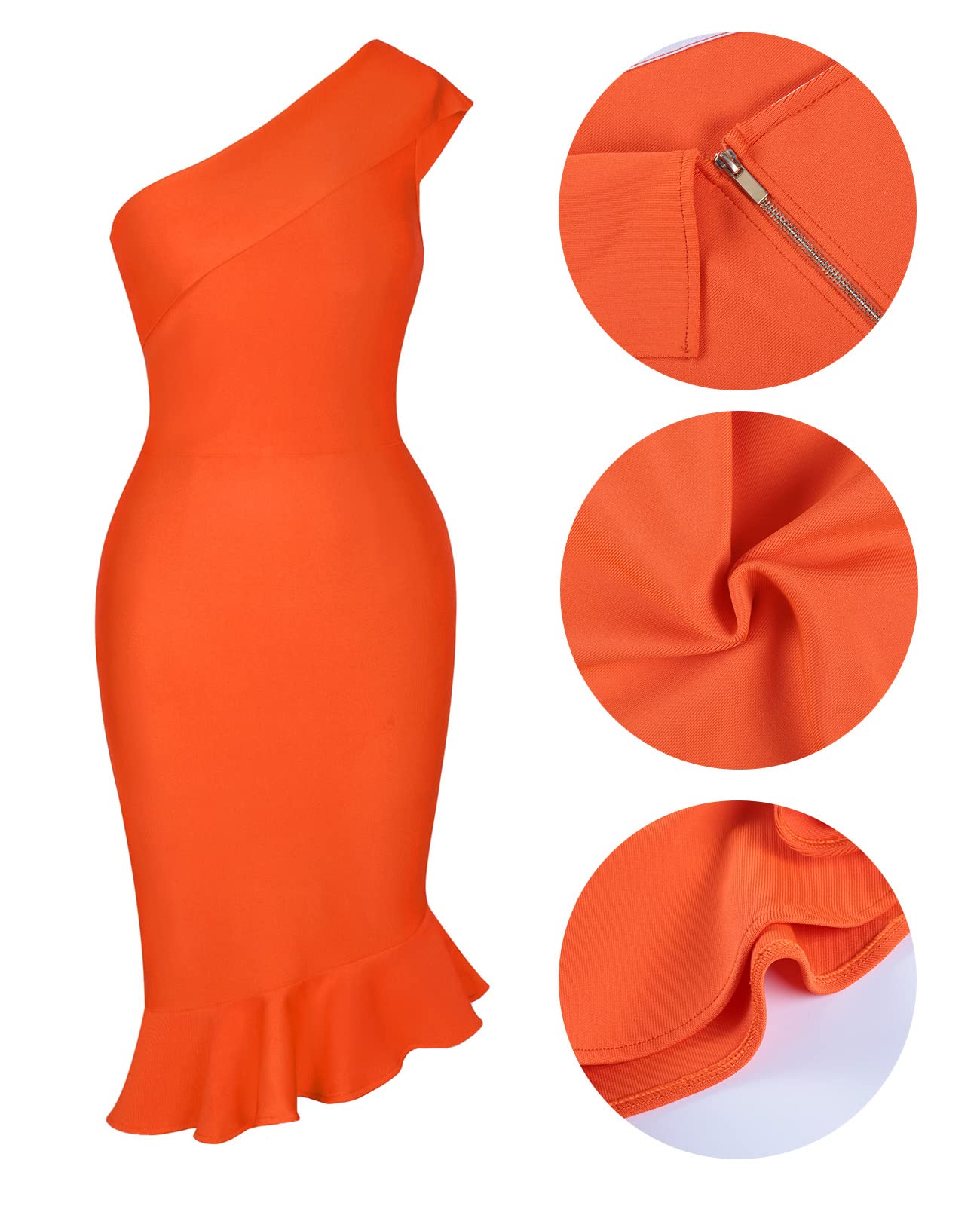 Maketina Women's Sexy One Shoulder Bodycon Bandage Dress - Mermaid Cocktail Midi Dress for Party, Club & Evening Wear | Trendy 2025 Fashion