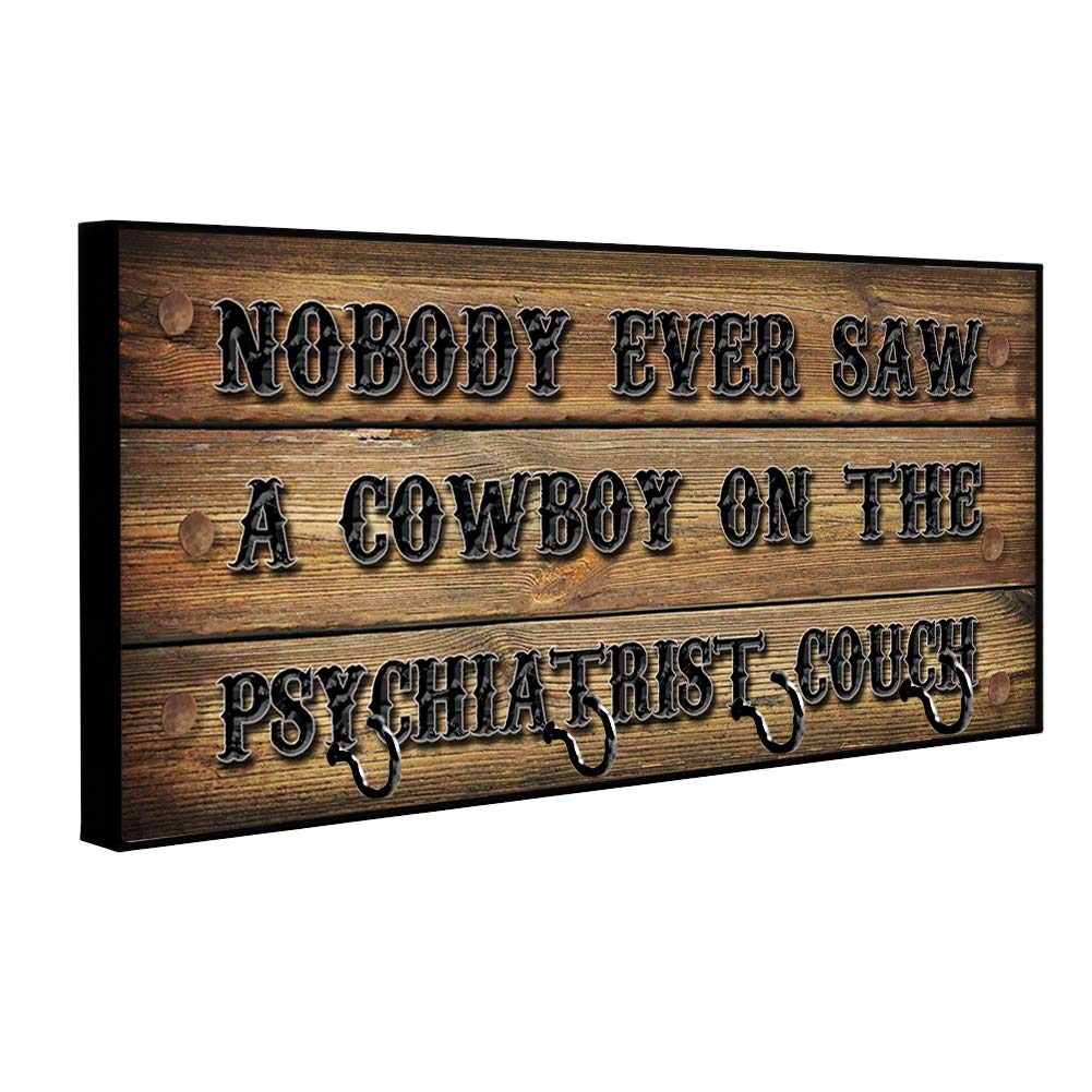 Dark Brown Barn Wood Wall Mount Key Holder Organizer - Rustic Cowboy Style Key Hanger Rack for Home Decor with Hooks - Perfect for Entryway, Mudroom, and Farmhouse Interior Design
