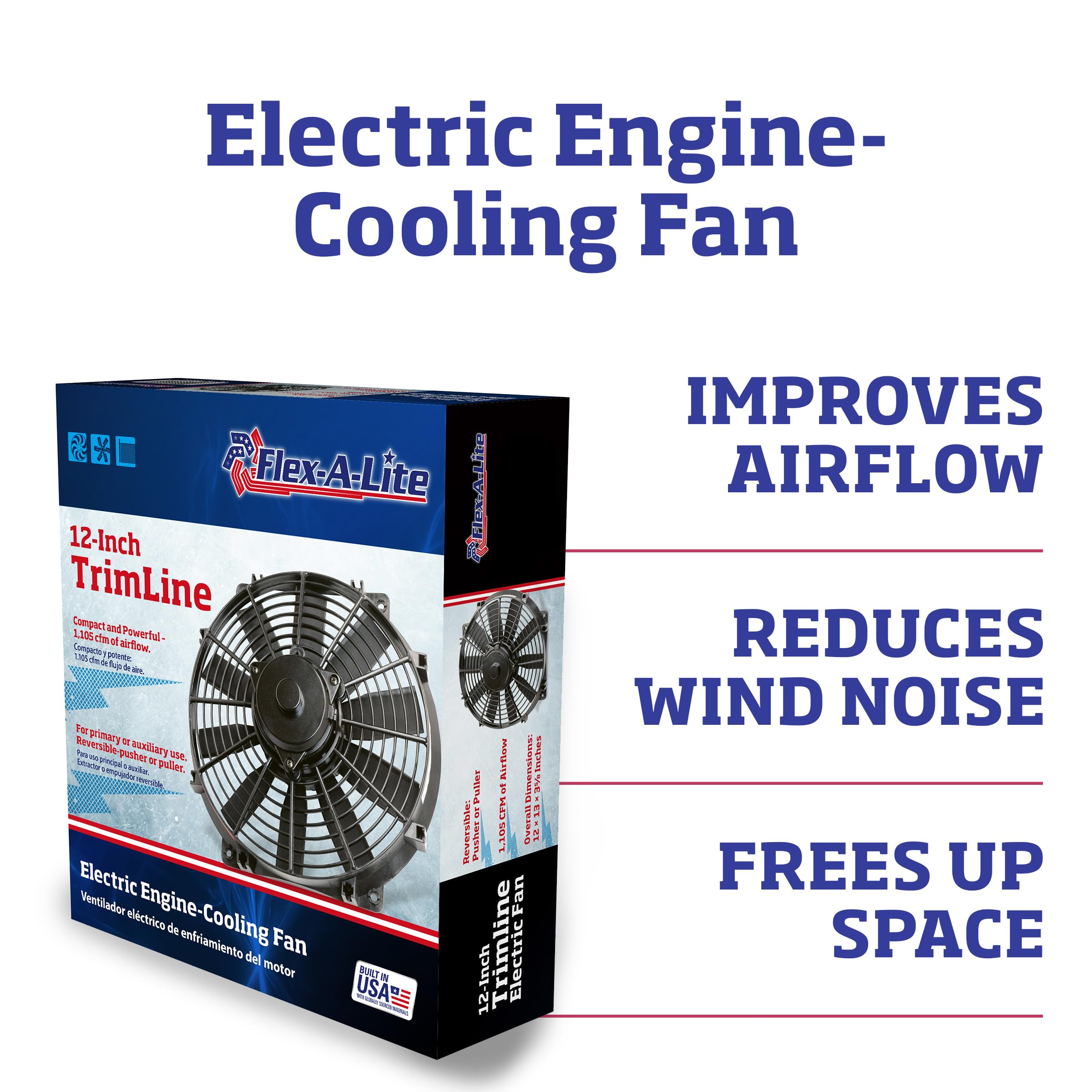 12 Inch Reversible Electric Car Fan - Black Trimline Pusher-Puller Fan (Model 112) | Perfect for Vehicle Cooling & Ventilation | Car Accessories for Summer Driving & Road Trips