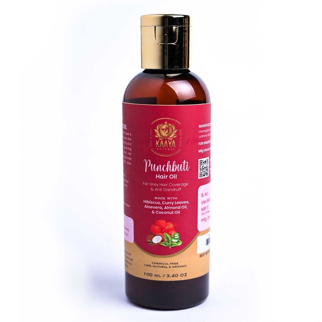Kaaya Natural Panchbuti Hair Oil for Grey Hair, Hair Fall & Anti-Dandruff Treatment | 100% Organic & Natural Unisex Hair Growth Oil | 100ml Bottle | Promotes Healthy Scalp & Shiny Hair for Men & Women