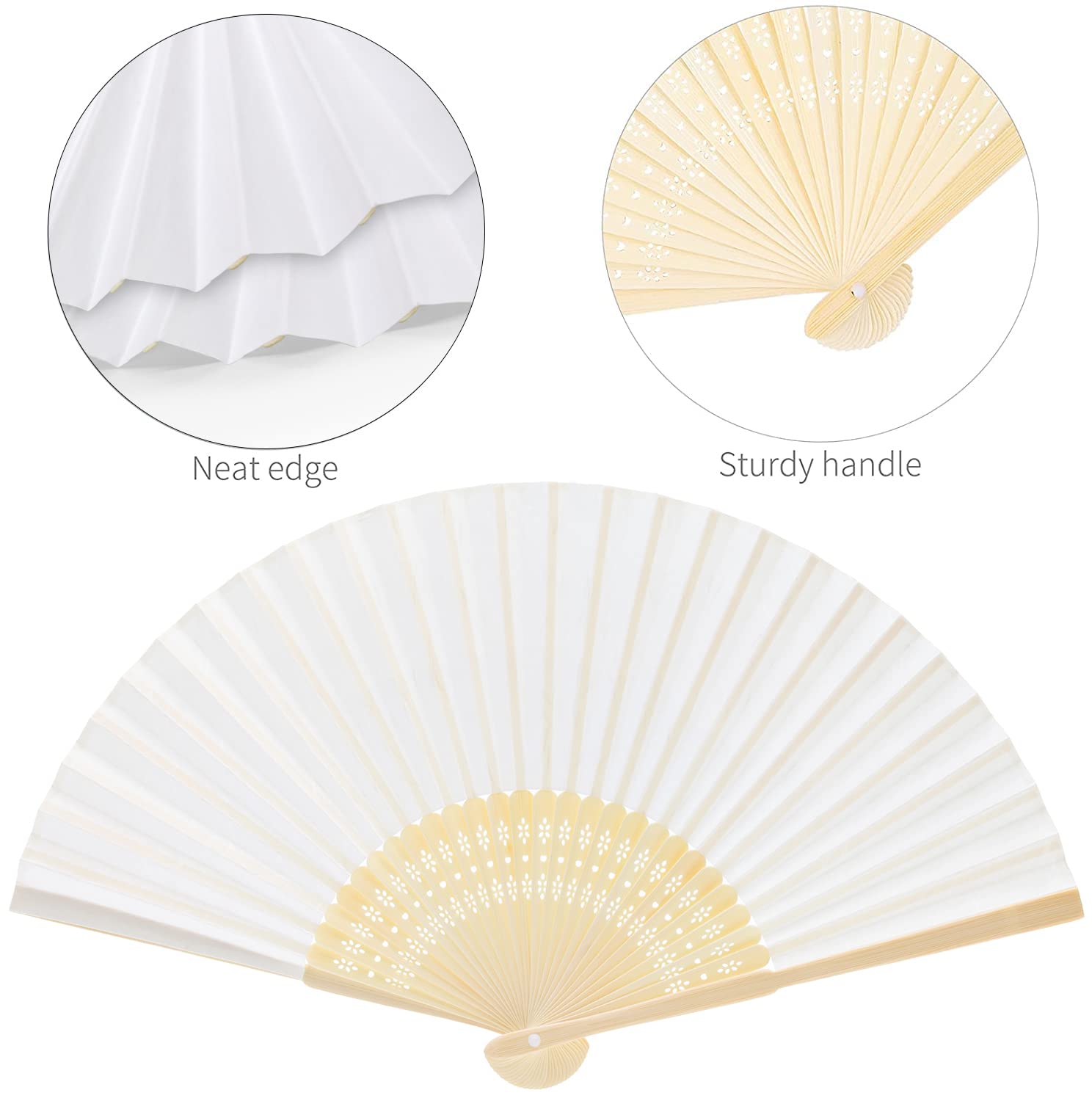 FEPITO 20 Pack White Handheld Bamboo Paper Folding Fans - Elegant Wedding Favors, Party Decorations & Home Decor Accessories | Perfect for Bridal Showers, Summer Events, and Asian-Themed Decor