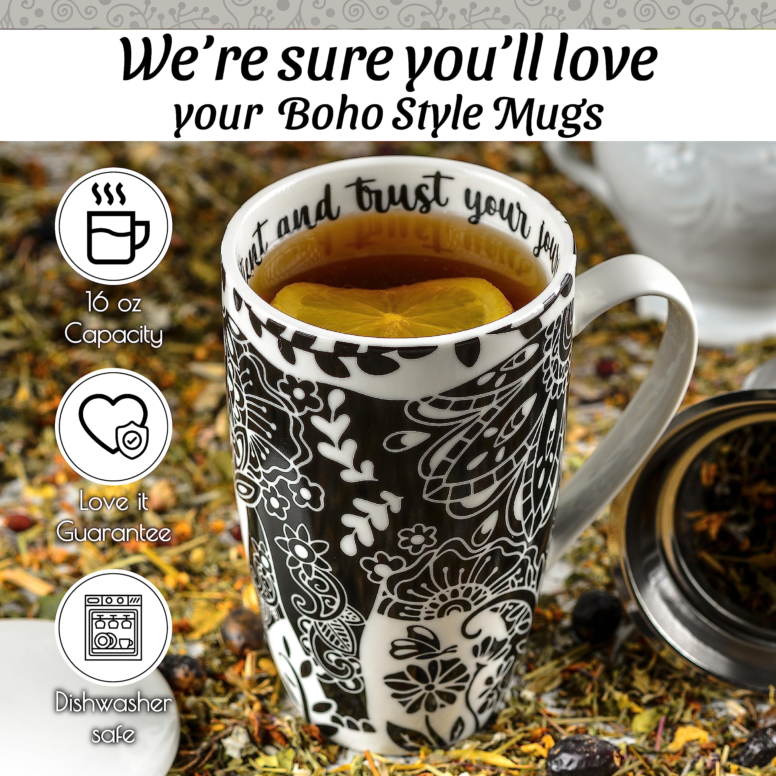 Handmade Elephant Boho Ceramic Mug - 12oz Coffee Tea Cup with Unique Tribal Design - Perfect for Home, Office & Boho Decor Gifts