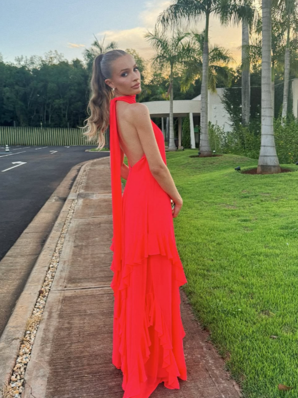 Elegant Chiffon Halter A-Line Ruffle Wedding Guest Dress J6876 - Perfect for Formal Events, Bridal Showers & Evening Parties