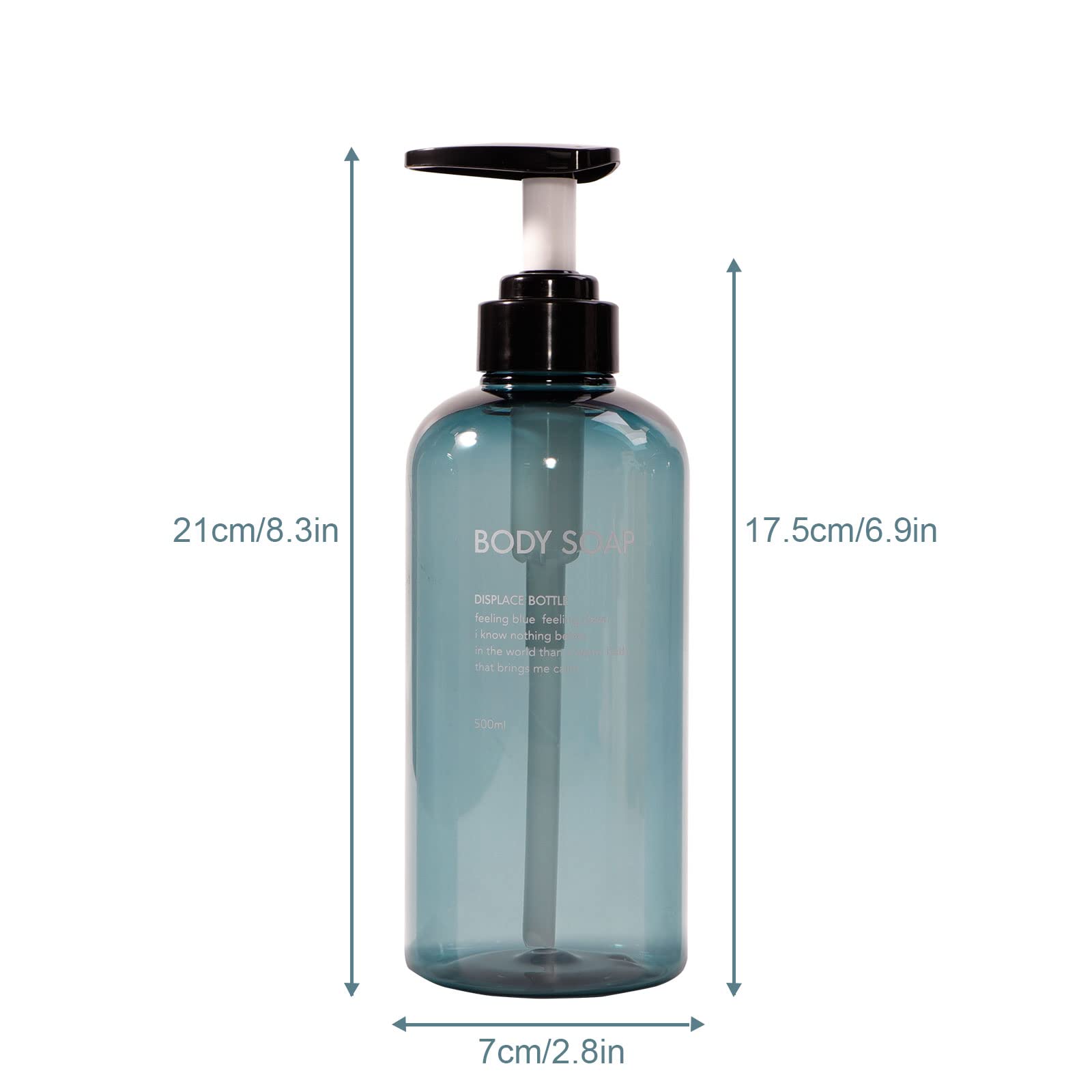 Yeeco 3 Pack 16.9oz/500ml Clear Blue Shampoo & Conditioner Dispenser Bottles with Pump - Refillable Plastic Pump Bottles for Bathroom, Kitchen, Hotel - Perfect for Shower Organizer, Salon Supplies & Travel Toiletries Storage