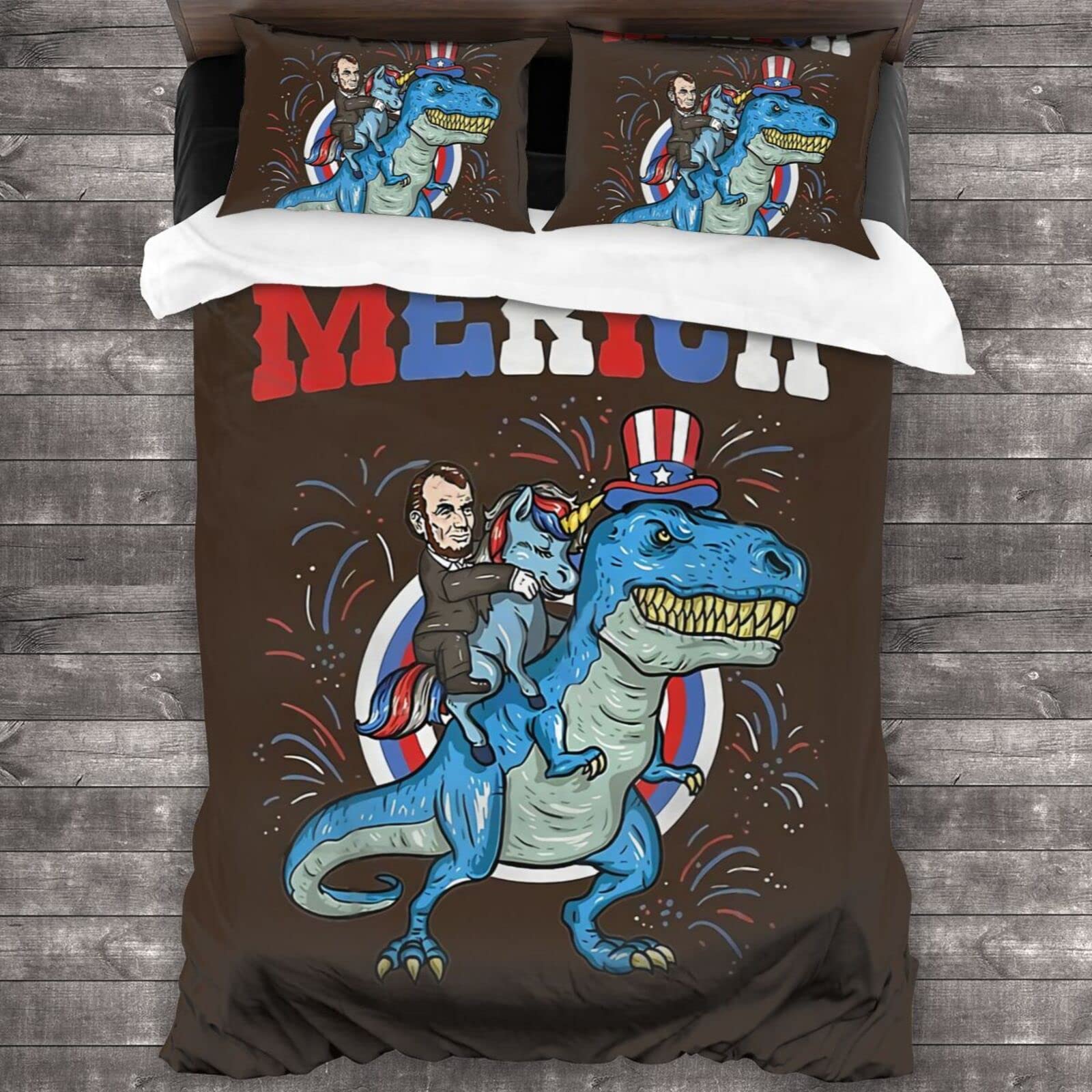 Uovvmi Patriotic Abe Lincoln Quilt Set - Twin Size 3-Piece Bedding Set | Soft Microfiber Lightweight Coverlet & Summer Comforter | All-Season Bed Cover 86x70 Inches | Perfect for Guest Rooms, Dorm Decor & American-Themed Bedrooms