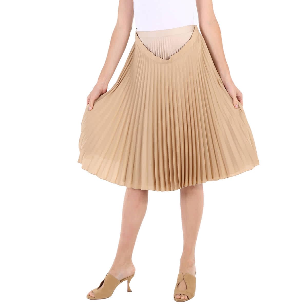BURBERRY Women's Sandbank Pleated Layered Midi Skirt - Size 4 (US 2) | Classic British Luxury Fashion for Casual Outings, Office Wear & Special Occasions