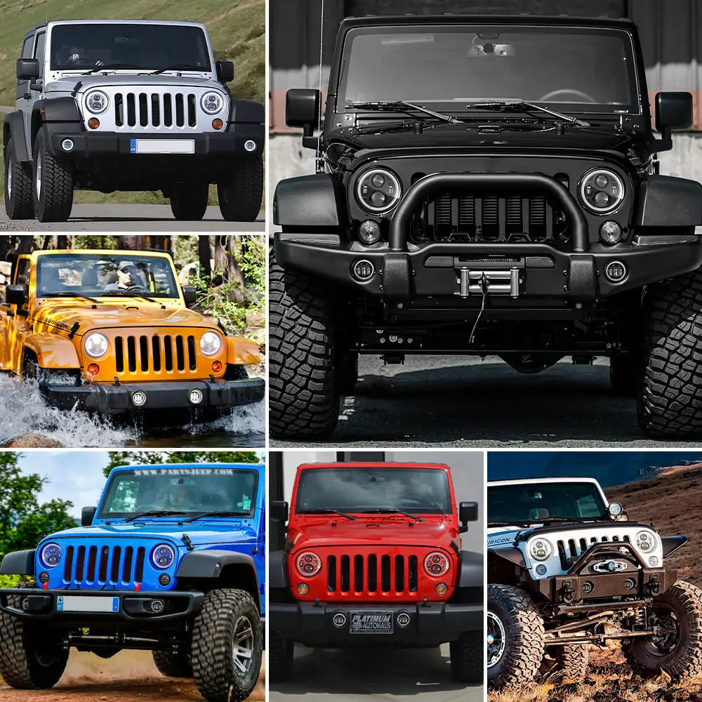 LOYO 7 Halo LED Headlights + 4 Halo LED Fog Lights with DRL & Amber Turn Signal - Compatible with Jeep Wrangler 1997-2017 JK TJ LC CJ - Upgrade Your Off-Road Lighting for Night Driving & Adventure