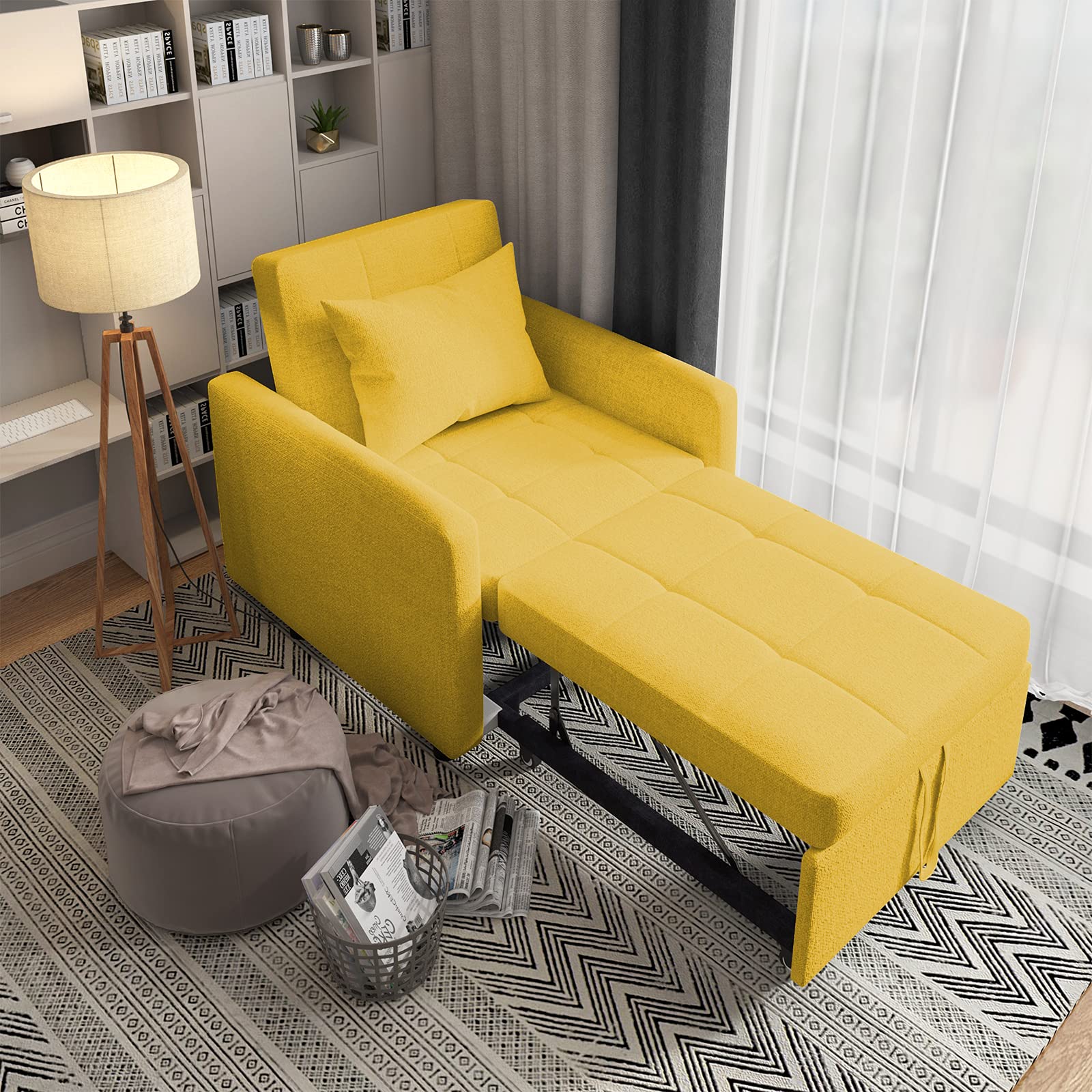 Merax 3-in-1 Convertible Chair Bed - Adjustable Backrest Sofa, Lounger & Single Sleeper Bed with Pillow | Modern Space-Saving Furniture for Small Apartments, Guest Rooms & Home Offices
