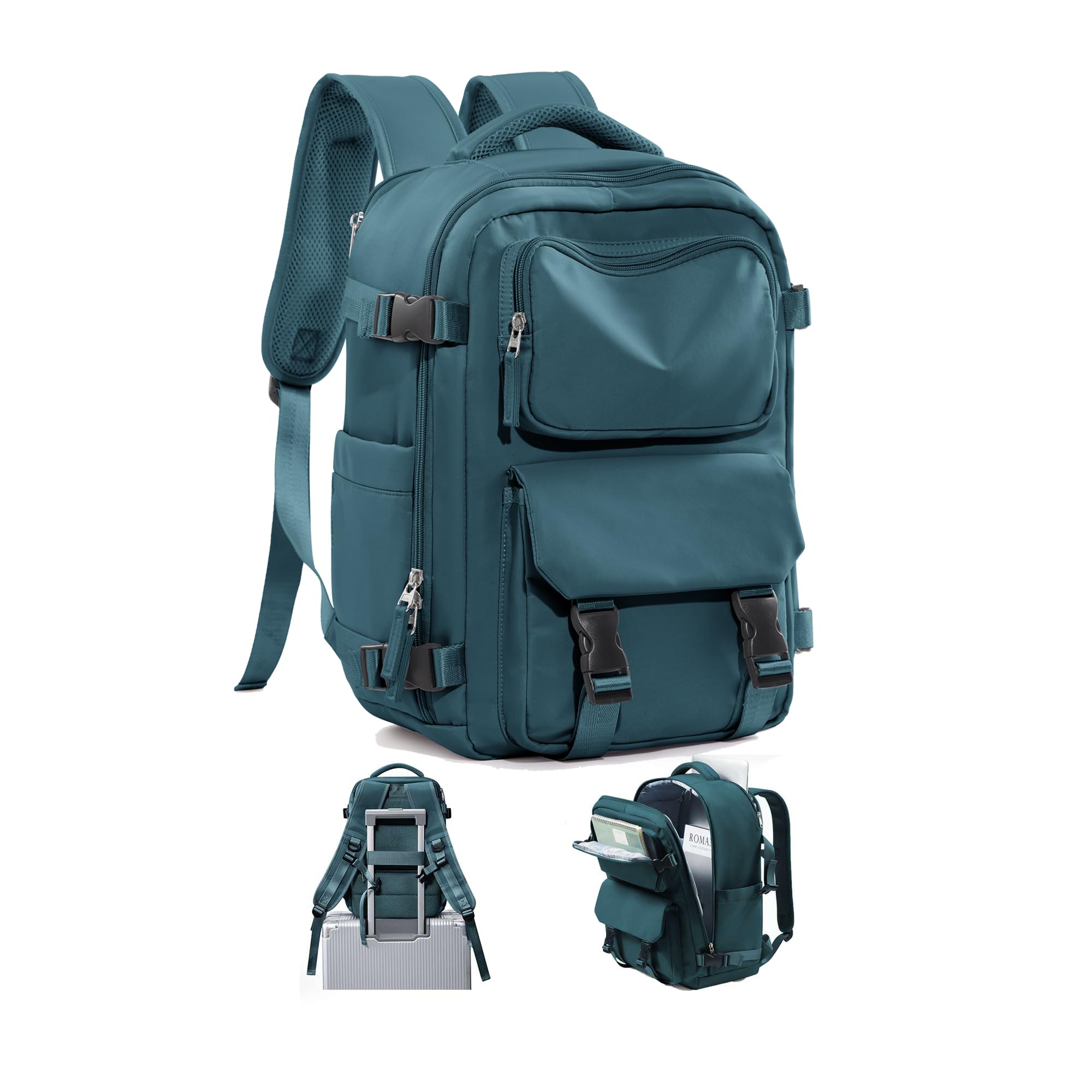 Flight Approved Carry On Backpack for Women & Men - 14-15.6 Inch Laptop Travel Backpack, Personal Item Bag for Airplanes, Business & Casual Daypack for Gym, Hiking, Work & Travel - Peacock Blue (Small)