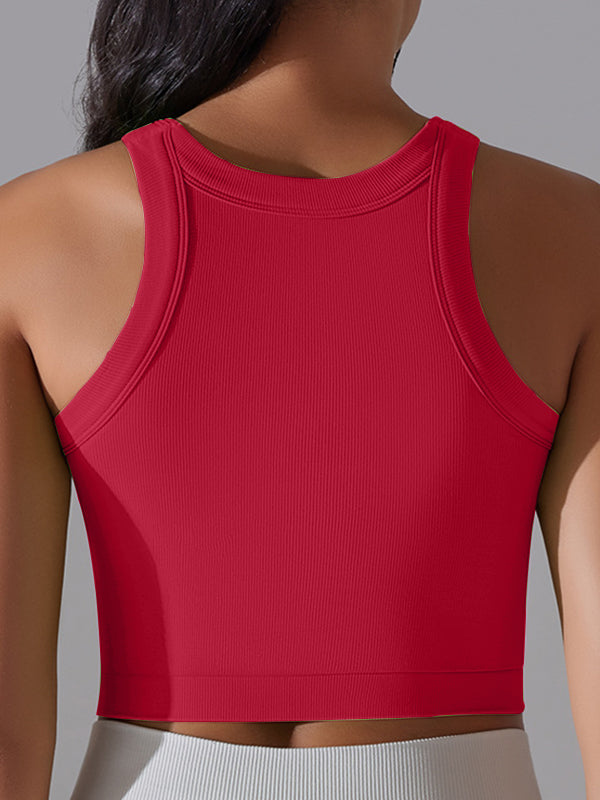 ZASUWA Women's Solid Color Ribbed Stretch Tight Round Neck Tank Top - Perfect for Yoga, Workouts, and Casual Wear