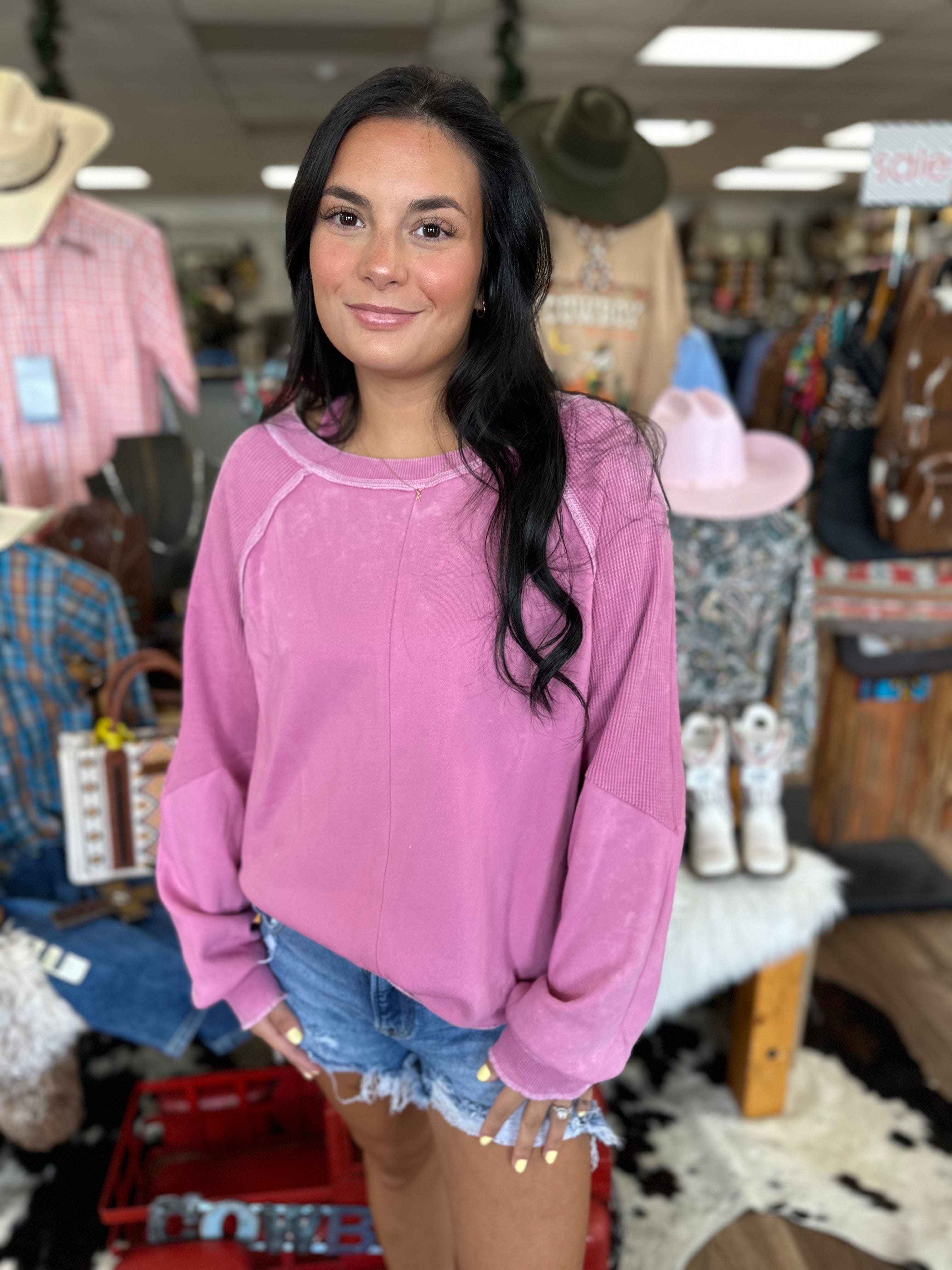 Reversible Round Neck Long Sleeve Sweatshirt for Women - Soft Blush Pink Pullover | Casual Loungewear, Fall Layering & Everyday Comfort