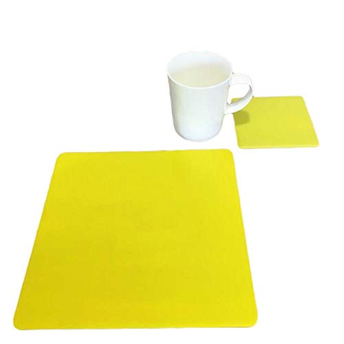 Yellow Square Placemat and Coaster Set - 8 Large Placemats & 8 Coasters for Dining Table - Perfect for Kitchen, Restaurant, and Home Decor