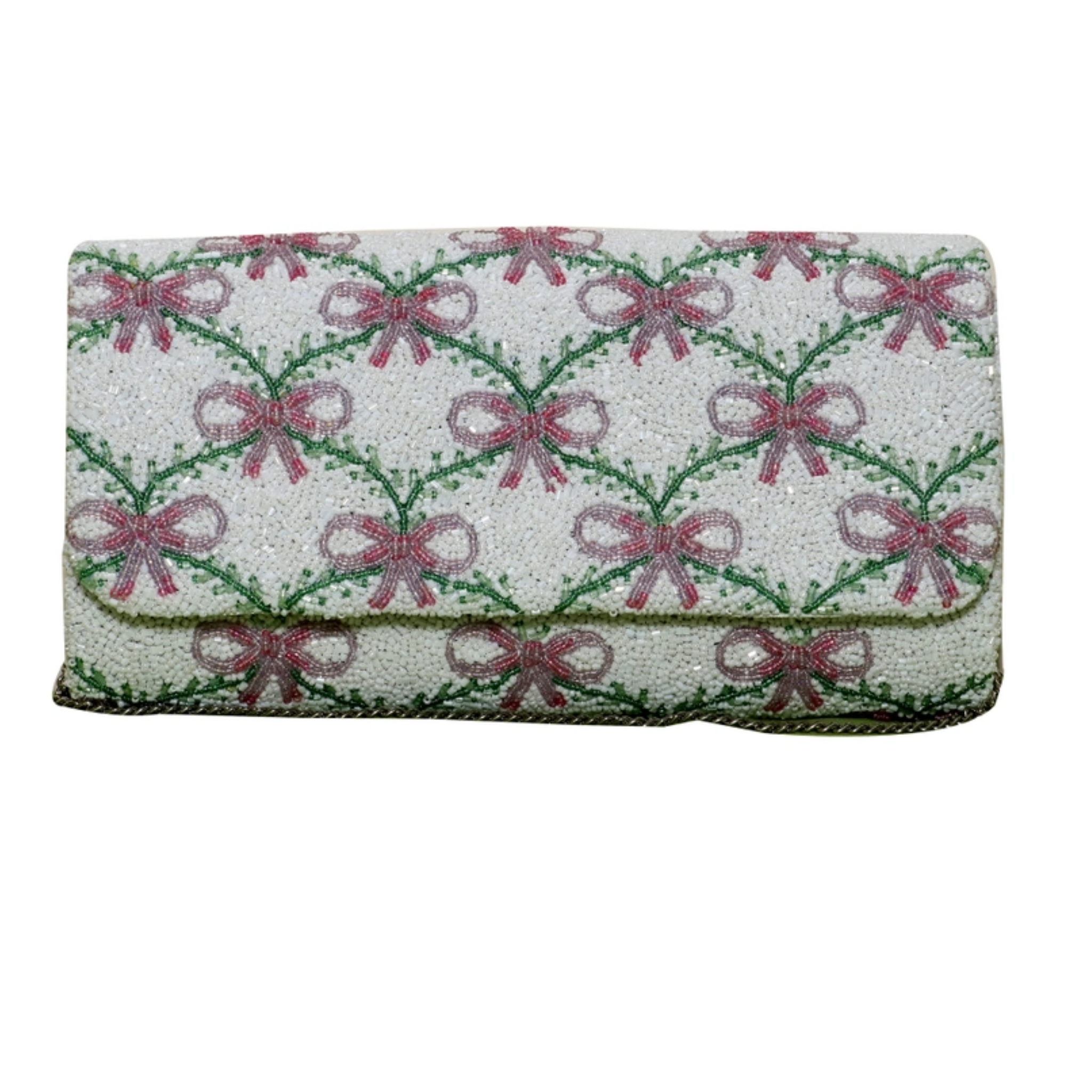 Elegant Beaded Bow & Vine Clutch Purse for Women - Stylish Evening Bag for Parties, Weddings & Special Occasions
